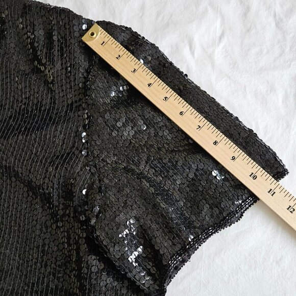 Michel Antoni Top Womens 2X Black Short Sleeve Sequined Silk Witchy Goth Retro - Picture 5 of 15